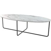 Evka Elips Metal Ayak Siyah Statik Beyaz Mermer Tabla Orta Sehpa