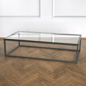 Evka Potrica Metal Siyah Ayak Şeffaf Cam Tabla Orta Sehpa