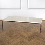 Evka Shiny Eskitme Pirinç Ayak Bej Mermer Tabla Orta Sehpa