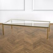 Evka Shiny Pirinç Ayak Şeffaf Cam Tabla Orta Sehpa