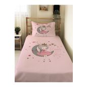 Evmila Ayda Oturan Kız Desenli Bebek Ve Çocuk Baskılı Tek Kişilik Pike Takımı 160x230 Pembe