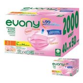 Evony 2000 Adet 3 Katlı Filtreli Burun Telli Cerrahi Maske