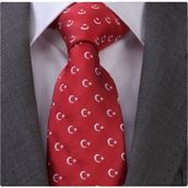 Exve Exclusive Beyaz Ay Yıldızlı Kırmızı Bayrak Kravat