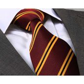 Exve Exclusive Bordo Jakarlı Kravat Sarı Çizgili Mikrofiber ile Özel Günlere Uygun - Kırmızı