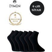Eymen Socks 6'lı Paket Unisex Kolej & Tenis Çorabı Düz Renk Kısa Siyah | Pamuklu (Kadın & Erkek) - 36 - 40