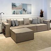 Eymense Miller Soft Kitaplıklı Açık Gri 4 Modül Modüler Köşe Koltuk Takımı