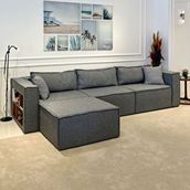 Eymense Miller Soft Sırt Minderli Kitaplıklı Gri 4 Modül Modüler Köşe Koltuk Takımı