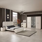 Eymense Petek Benchli Modern 6 Kapaklı Yatak Odası Takımı - Krem