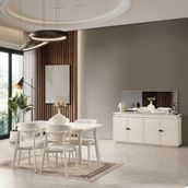 Eymense Vizyon Modern 4 Sandalyeli Açılır Masalı Yemek Odası Takımı - Krem
