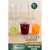 Ezupack 10LU 350 cc Kapaklı SERT Plastik Bardak Pet Bardak Limonata Soğuk İçecek Kahve Latte Bardağı