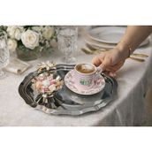 Fabriona 6’lı Paslanmaz Çelik Oval Mini Papatyalı Çay Kahve Sunum Söz Nişan Tepsisi Gold & Gümüş 20X25 cm
