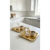 Fabriona Parlak Gümüş/gold Renk 2’li Lüx Kelebek Detaylı Tepsi 22X22 cm – Çay Kahve ve Söz Nişan Tepsisi - Altın