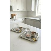 Fabriona Parlak Gümüş/gold Renk 2’li Lüx Kelebek Detaylı Tepsi 22X22 cm – Çay Kahve ve Söz Nişan Tepsisi
