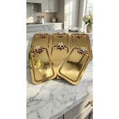 Fabriona Parlak Gümüş/gold Renk 6’lı Lüx Papatyalı Baton Tepsi 14X24 cm – Çay Kahve ve Söz Nişan Tepsisi - Altın