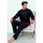 Falkom 7203 Yazılı Nakışlı Polar Kışlık Erkek Pijama Takımı Uyku Takımı