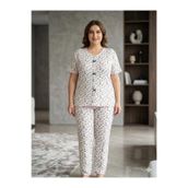 FAMES PİJAMA KADIN DESENLİ YAZLIK LİKRALI FİYONKLU BÜYÜK BEDEN PİJAMA TAKIM