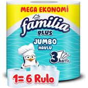 Familia Plus Jumbo Havlu 1 Rulo 6 Adet Dayanıklı Kağıt Mutfak ve Temizlik Kullanımı