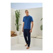 Fantastik Store Kocabey 2207 Erkek Battal Midi Yaka Pijama Takım - Lacivert - 3XL