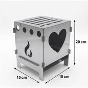 Fasmart V2.2 Kalp Mini Ateş Kutusu / Portatif Katlanır Kamp Ocağı / Kül Tablalı & Çantalı (15X15X20 Cm)
