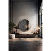 Faw Decor Ahşap Çerçeveli Premium Asimetrik Yuvarlak Dekoratif Ayna Dresuar Aynası – Zarif Duvar Aynası - Altın - 60x60