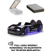 Ferramini Siyah Kapıları Açılan Mustang Full Ledli Kumandalı ve Müzikli + Ortopedik Yatak Bazalı Arabalı Yatak - renk