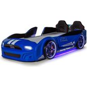 Ferraminii Arabalı Yatak Kapıları Açılan Mustang Full Ledli Kumandalı ve Müzikli - Mavi - 90 x 190 cm