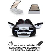 Ferraminii Bazalı Arabalı Yatak Kapıları Açılan Mustang Full Ledli Kumandalı ve Müzikli - Beyaz - Siyah - RENK
