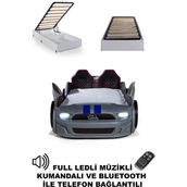 Ferraminii Bazalı Arabalı Yatak Kapıları Açılan Mustang Full Ledli Kumandalı ve Müzikli - Gri - RENK