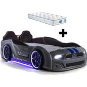 Ferraminii Gri Arabalı Yatak Kapıları Açılan Mustang Full Ledli Kumandalı ve Müzikli + Ortopedik Yatak - 90 x 190 cm