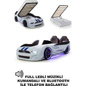 Ferraminii Kapıları Açılan Mustang Full Ledli Kumandalı ve Müzikli Bazalı Arabalı Yatak - Beyaz - RENK