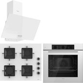 Ferre QBL62CB - SS206 - D087 Beyaz Cam 3'lü Ankastre Set