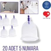 Feyza Design 20 Adet 5 Numara Vakumlu Masaj Kupası Seti, Hacamat ve Selülit Giderici - Ahşap - Beyaz