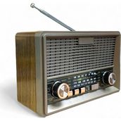 Feyza Design Mini Nostaljik Radyo, Hd Ses ve Bluetooth ile Güneş Paneli Destekli - Ahşap - Ceviz