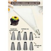 Feyza Design Paslama Sıkma Torbası Seti 10 Parça, Paslanmaz Çelik Uçlar, Pasta Süsleme - Antrasit