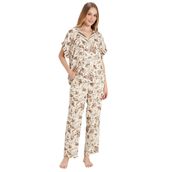 Feyza Kadın Kısa Kol Önden Düğmeli Dokuma Kahve Pijama Takım C7T1N0O5 KAHVE M