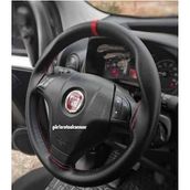 Fiat Linea Uyumlu Dikmeli Direksiyon Kılıfı Soft Siyah Deri Kırmızı Yüzüklü A+Plus ( 38×10.5CM )