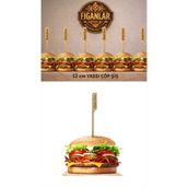 figanlar ambalaj YASSI Bambu Kürdan Afiyet Olsun 50li 12 Cm Hamburger şişi Kürdanı Süsü Bambu Çöp Şiş Yemek Kürdanı