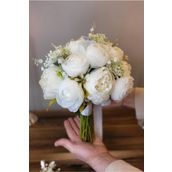 FilizKonuk Gelin Buketi Nişan Çiçeği Nikah Çiçeği, Beyaz Soft Renk Boho Yapay Çiçek Buketi, Yaka Çiçeği Hediye