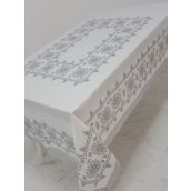 Finezza 160x220 cm Otantik Baskılı Keten Kumaş Kreme Gri Dikdörtgen Masa Örtüsü