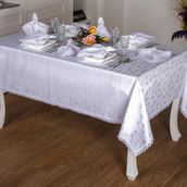 Finezza 160x230 cm 17 Parça 8 Kişilik Duygu Jakar Kumaş Beyaz Sofra Takımı