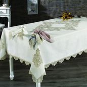 Finezza 160x230 cm 17 Parça Venüs Dantelli Keten Bej 8 Kişilik Sofra Takımı