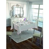 Finezza 160x230 cm 18 Parça 8 Kişilik Duru Güpürlü Etamin Krem Pudra Sofra Takımı