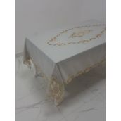 Finezza 160x230 cm Perla Lüx Dantelli Simli Keten Kumaş Gri Dikdörtgen Masa Örtüsü