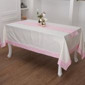 Finezza 170x230 cm 2 Parça Julyet Pamuk Krem Pembe Masa Örtüsü ve Runner
