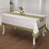 Finezza 170x230 cm 2 Parça Julyet Pamuk Krem Yeşil Masa Örtüsü ve Runner