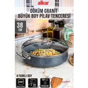 Fithome 38 cm Döküm Granit Büyük Boy Yanmaz Yapışmaz Sanayi Tipi Endüstriyel Pilav Tenceresi