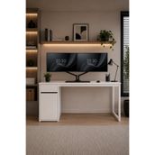 Flinder Beyaz Çekmeceli Kapaklı 120 Cm Çalışma Masası, Bilgisayar Masası, Ofis Masası, Metal Ayaklı, Raflı, Kesonlu