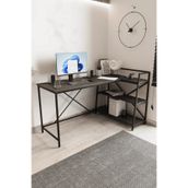 Flinder Kitaplıklı L Çalışma Masası 150x55 cm L Masa | Bilgisayar Masası & Ofis Masası | Siyah - Siyah Ayak