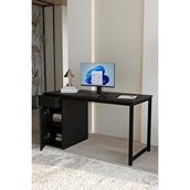 Flinder Siyah 140x60 Cm Çalışma Masası, Bilgisayar Masası, Ofis Masası Çekmeceli, Dolaplı, Raflı - Kes-ss-140