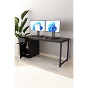 Flinder Siyah 160x60 Cm Çalışma Masası, Bilgisayar Masası, Ofis Masası Çekmeceli, Dolaplı, Raflı - Kes-ss-160